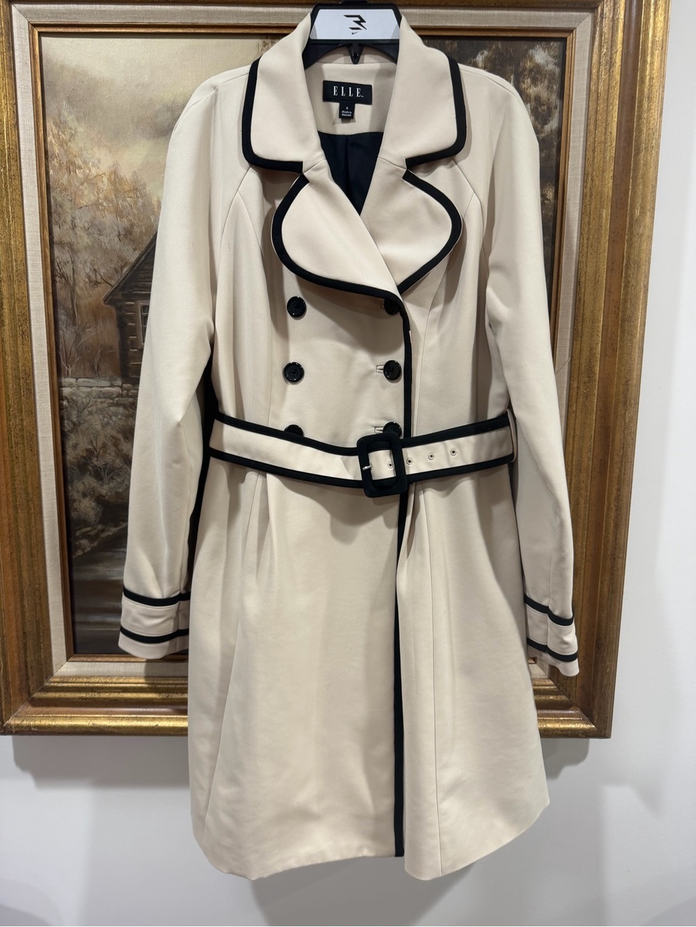 ELLE Cream Trench Coat with Black Trim and Belt